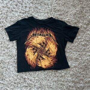 Metallic Vintage Four Horsemen Crop Top Black and Orange Graphic Short Sleeve